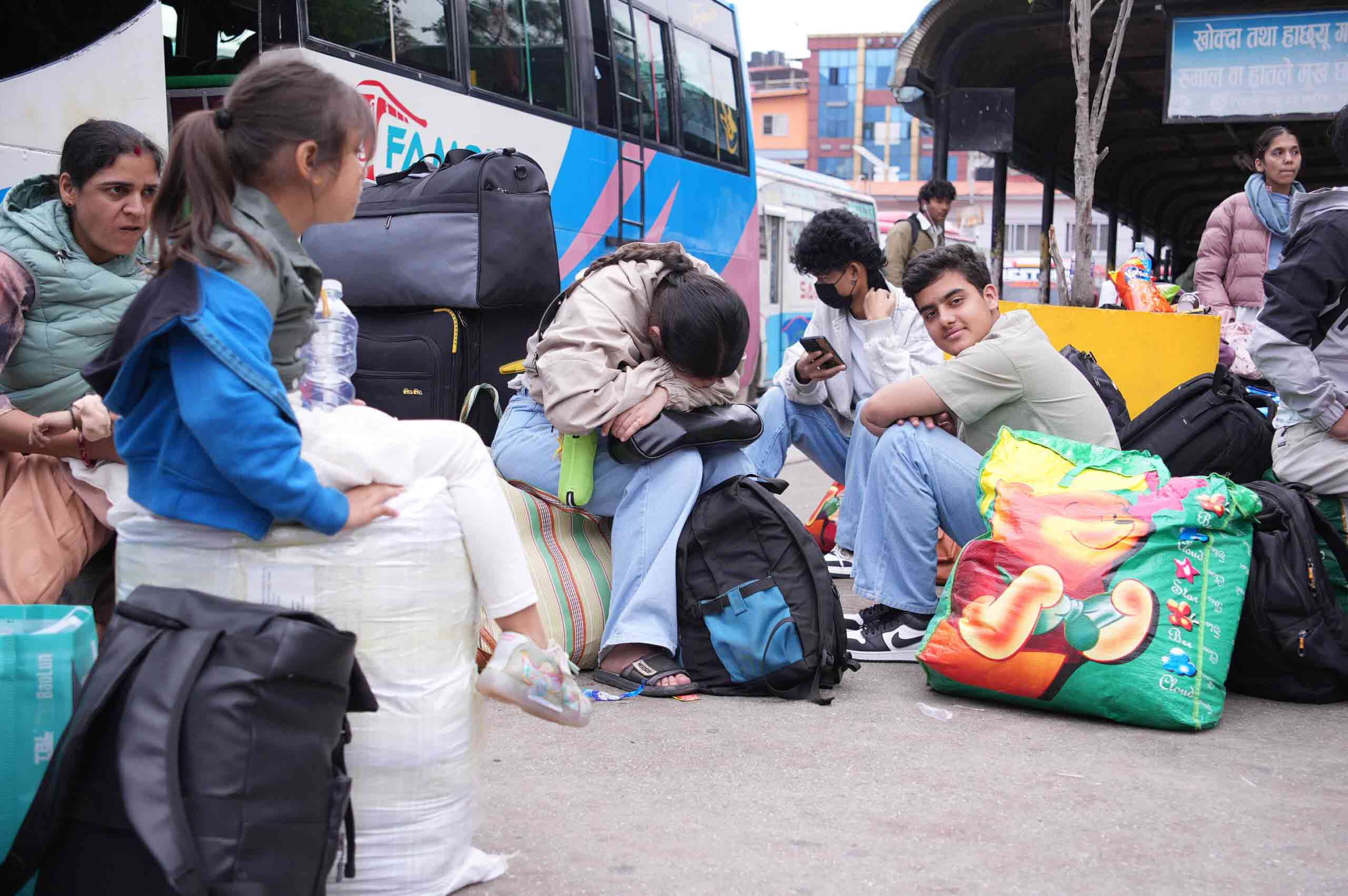Prithvi Highway closure strands Dashain-bound passengers at Gongabu bus park
