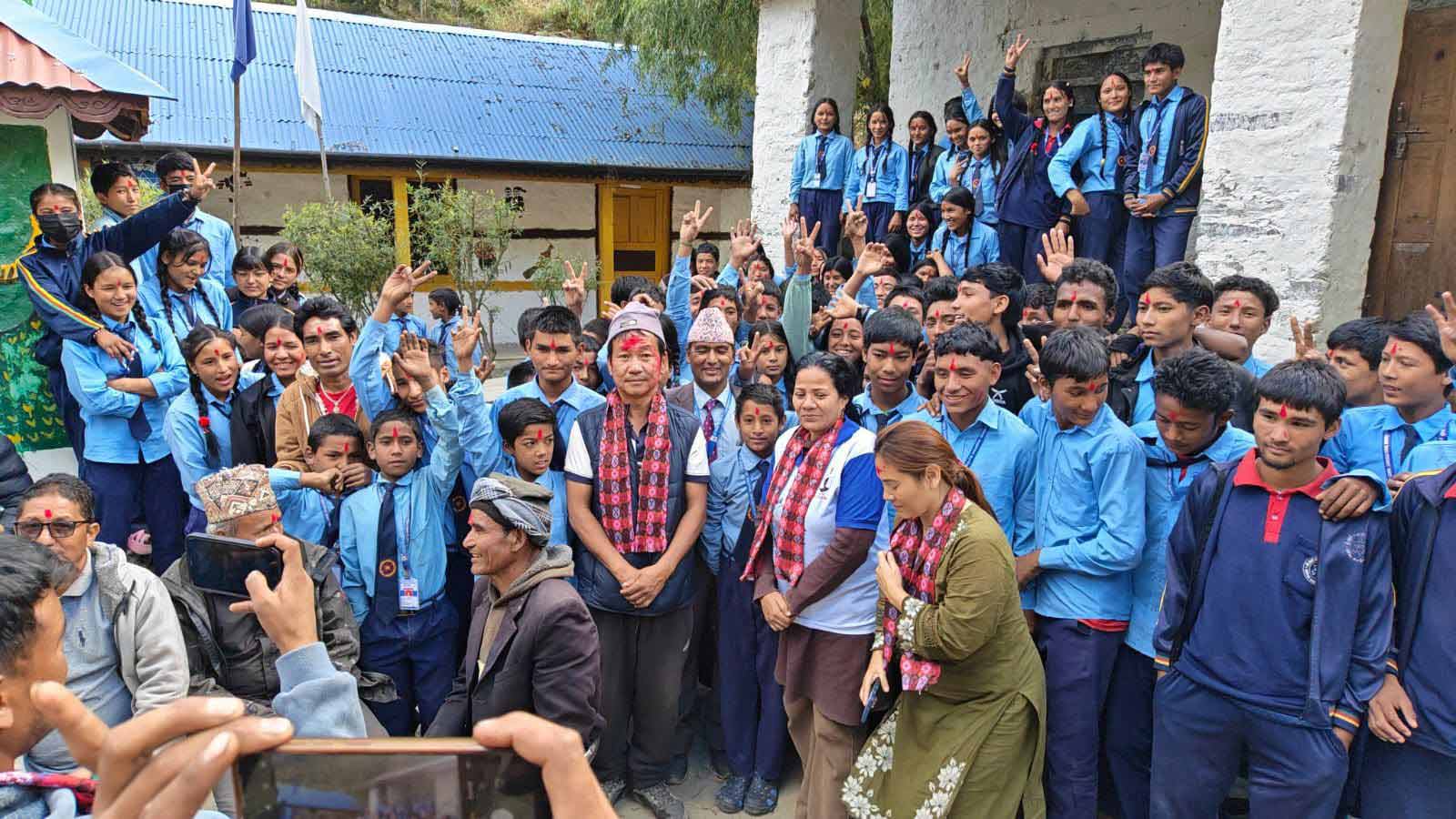 Harka Sampang meets Humla students, announces plan for a steel bridge near school route